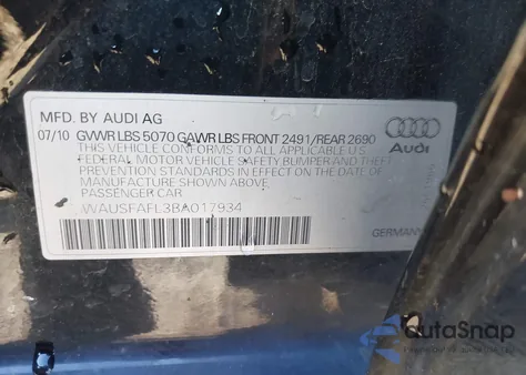 2011 Audi A4 2.0T Premium z USA, uszkodzony, nr VIN WAUSFAFL3BA017934